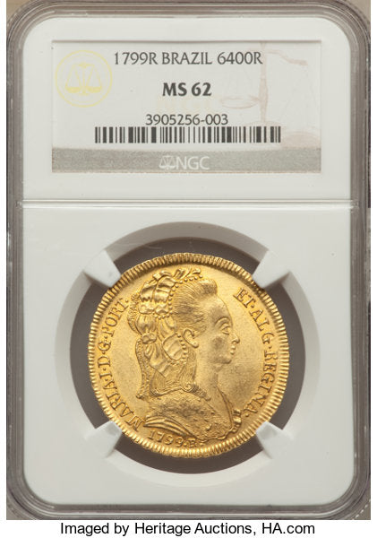 Brazil - Maria I gold 6400 Reis 1799-R MS62 NGC – Powell Coins