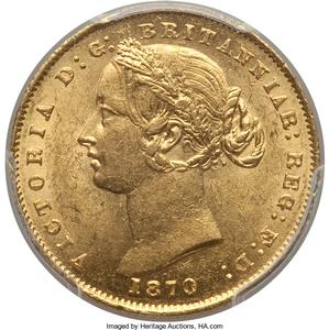 Victoria gold Sovereign 1870-SYDNEY MS61 PCGS