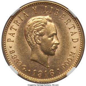 Republic gold 5 Pesos 1916 MS62 NGC