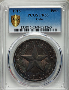 Republic Proof Star Peso 1915 PR63 PCGS