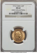 Republic gold 5 Pesos 1916 MS62 NGC