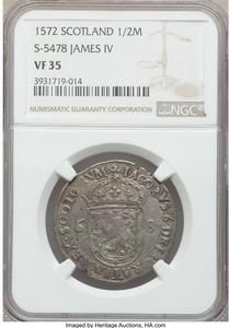 James VI 1/2 Merk 1572 VF35 NGC