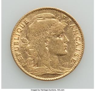 Republic gold 10 Francs 1906 VF (cleaned)