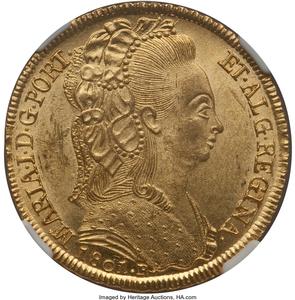 Maria I gold 6400 Reis 1801-R MS63 NGC