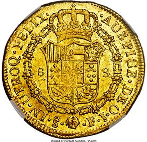 Ferdinand VII gold 8 Escudos 1815 So-FJ MS61 NGC