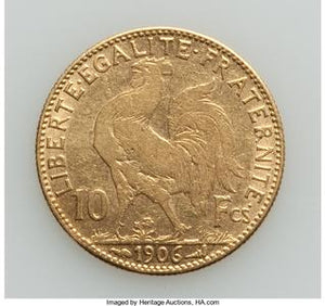 Republic gold 10 Francs 1906 VF (cleaned)