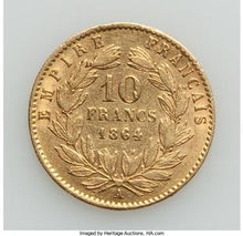 Napoleon III gold 10 Francs 1864-A VF (surface hairlines)