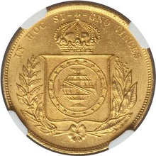 Pedro II gold 10000 Reis 1875 MS63 NGC