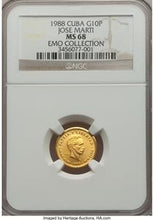 Republic gold 10 Pesos 1988 MS68 NGC