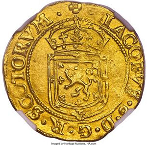 Scotland: James VI (1567-1625) gold Sword and Scepter 1602 MS63 NGC