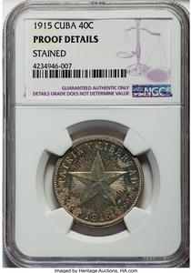 Republic Proof 40 Centavos 1915 Proof Details (Stained) NGC