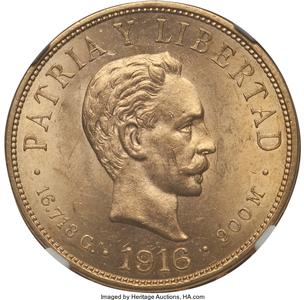 Republic gold 10 Pesos 1916 MS62 NGC