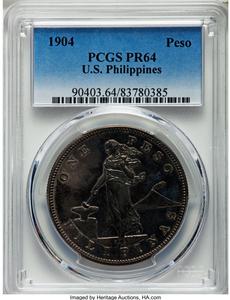 1904 Peso Philippines Peso PR64 PCGS