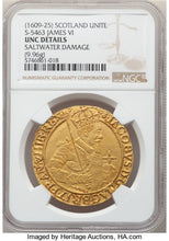 Scotland James VI Gold Unite ND (1604-1609) UNC Details (Saltwater Damage) NGC