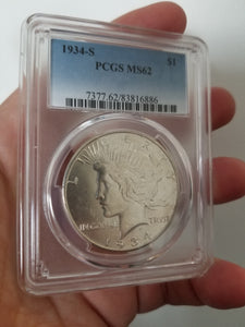 RARE! DEAL! 1934-S Silver $1 Peace Dollar MS-62 PCGS - Coin