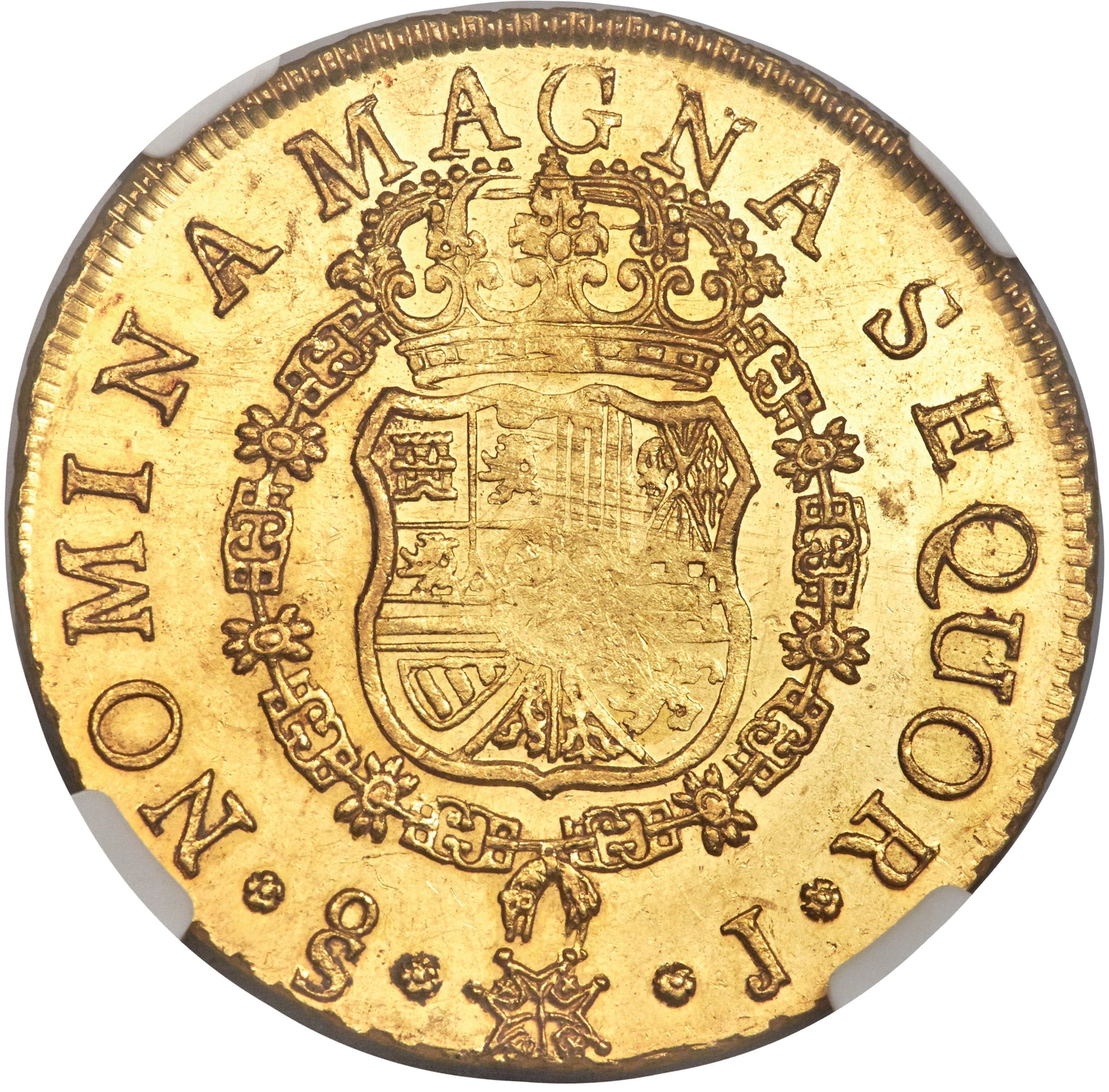 Gold 8 Escudos Chile 1751 Ferdinand VI SO-J AU-55 NGC - Coin 