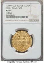 France - Charles VI (1380-1422) gold Ecu d'Or à la Couronne ND MS64 NGC