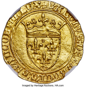 France - Charles VI (1380-1422) gold Ecu d'Or à la Couronne ND MS64 NGC